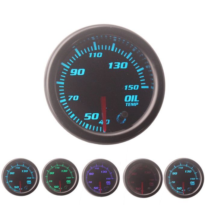 7 Color Oil Temp Temperature Gauge Meter 52mm BLUE LED WITH SENSOR