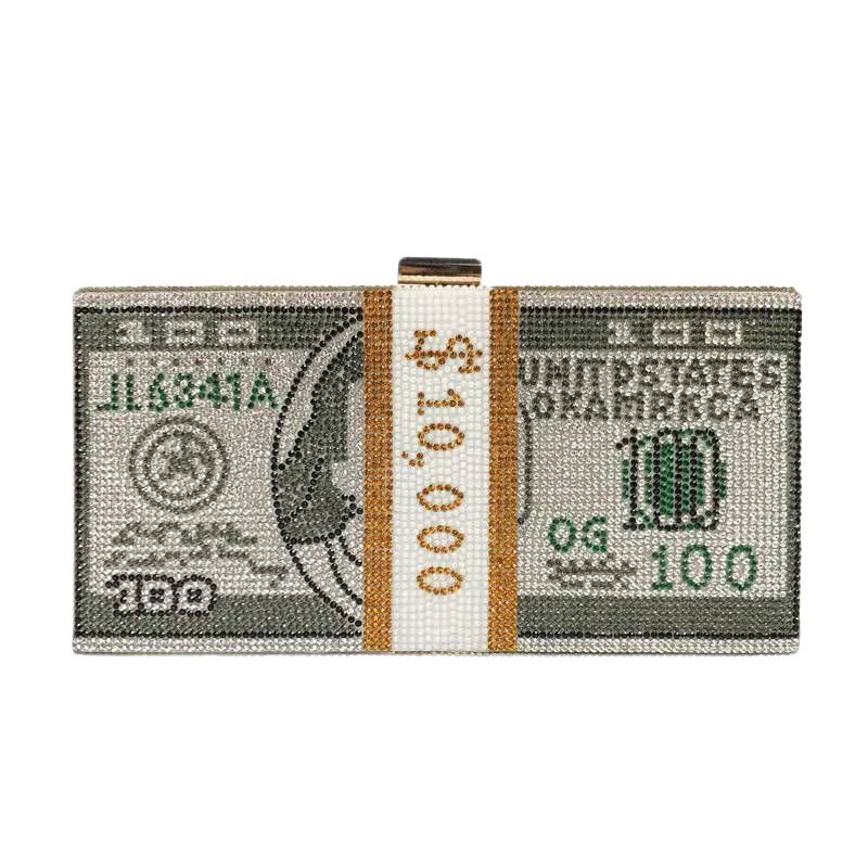 Money Clutch Rhinestone Purse Stack Of Cash Evening Handbags Wedding Dinner Bag