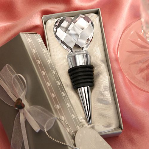 Chrome Wine Bottle Stopper Crystal Heart Shape Wedding-