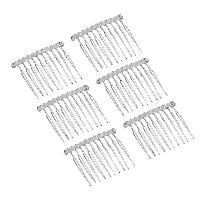 6pcs DIY Blank Metal Hair Clips Side Comb 10 Teeth Hair Silver