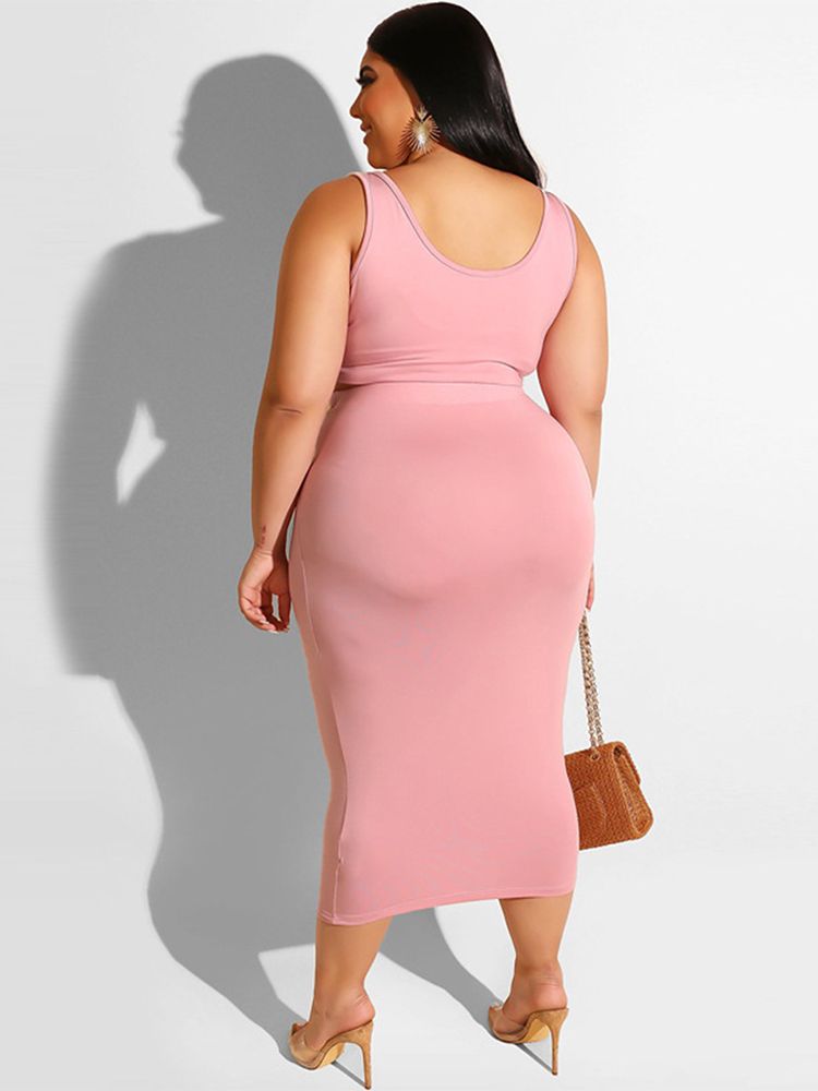 Plus Size Two Piece Dress Suits Women's Costums Low Neck Sleeveless Tank Crop