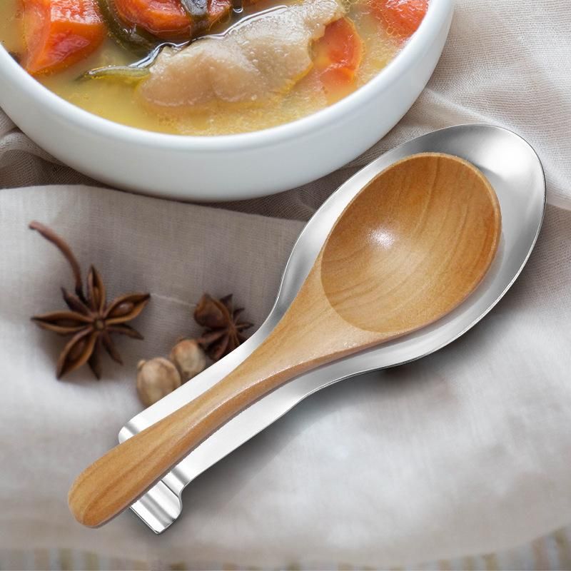 Factory direct stainless steel spoon tray hot pot spoon tray food clip hotel restaurant shelf kitchen utensils spoon 201ss rose gold (spoon and flat tail) 204g