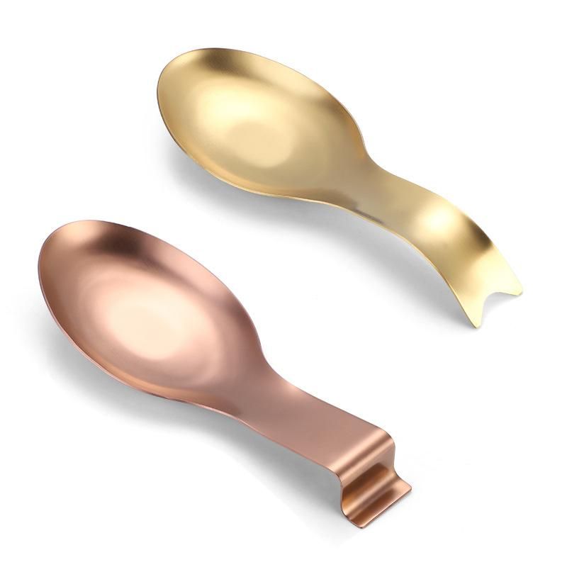 Factory direct stainless steel spoon tray hot pot spoon tray food clip hotel restaurant shelf kitchen utensils spoon 201ss rose gold (spoon and flat tail) 204g
