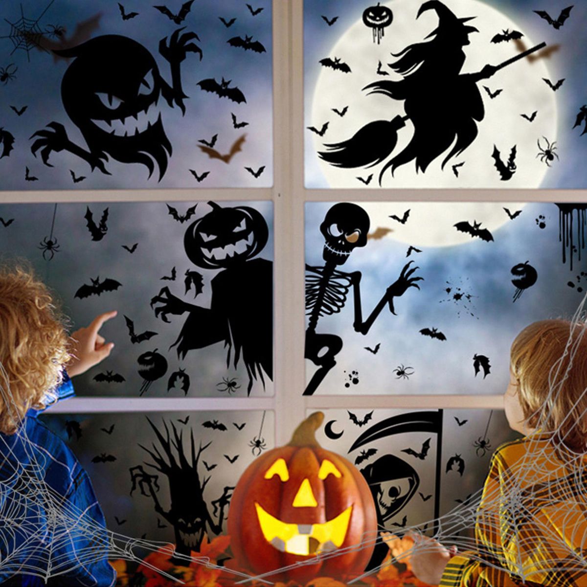 8PCS Window Sticker Scary Creepy Glass Window Decal Double Sided Window Clings for Halloween Dress Up Adhesive Sticker Halloween Gift Decoration