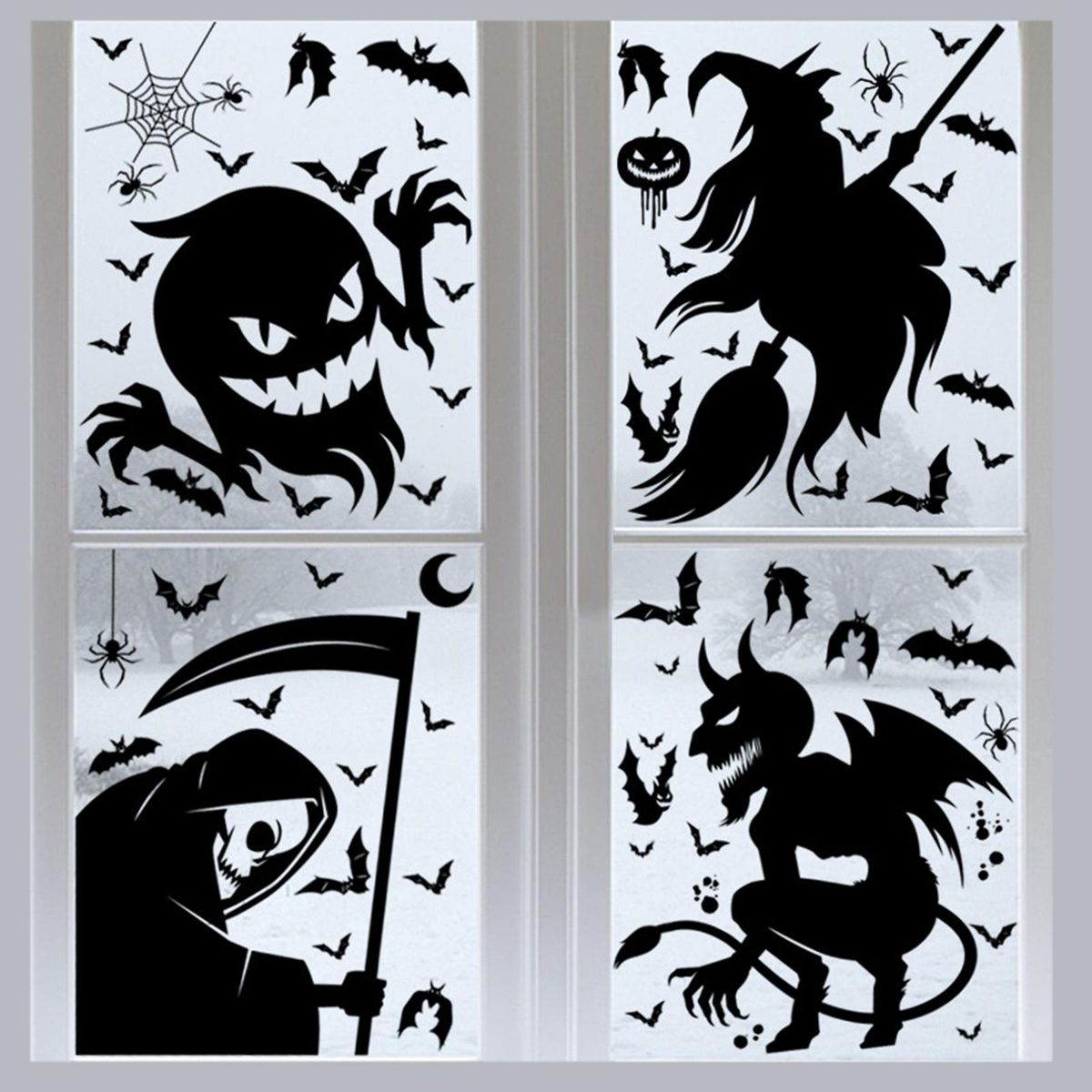 8PCS Window Sticker Scary Creepy Glass Window Decal Double Sided Window Clings for Halloween Dress Up Adhesive Sticker Halloween Gift Decoration
