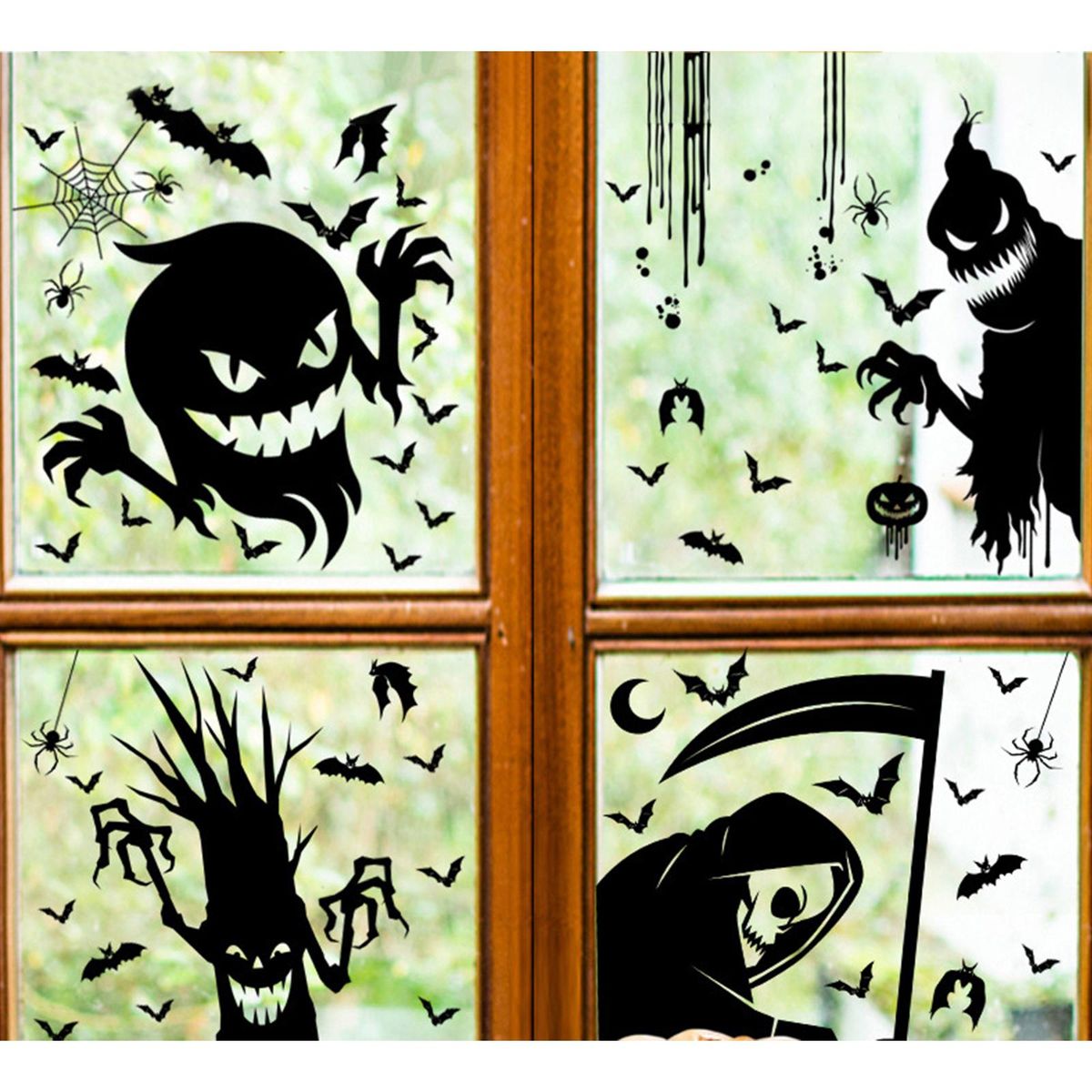 8PCS Window Sticker Scary Creepy Glass Window Decal Double Sided Window Clings for Halloween Dress Up Adhesive Sticker Halloween Gift Decoration