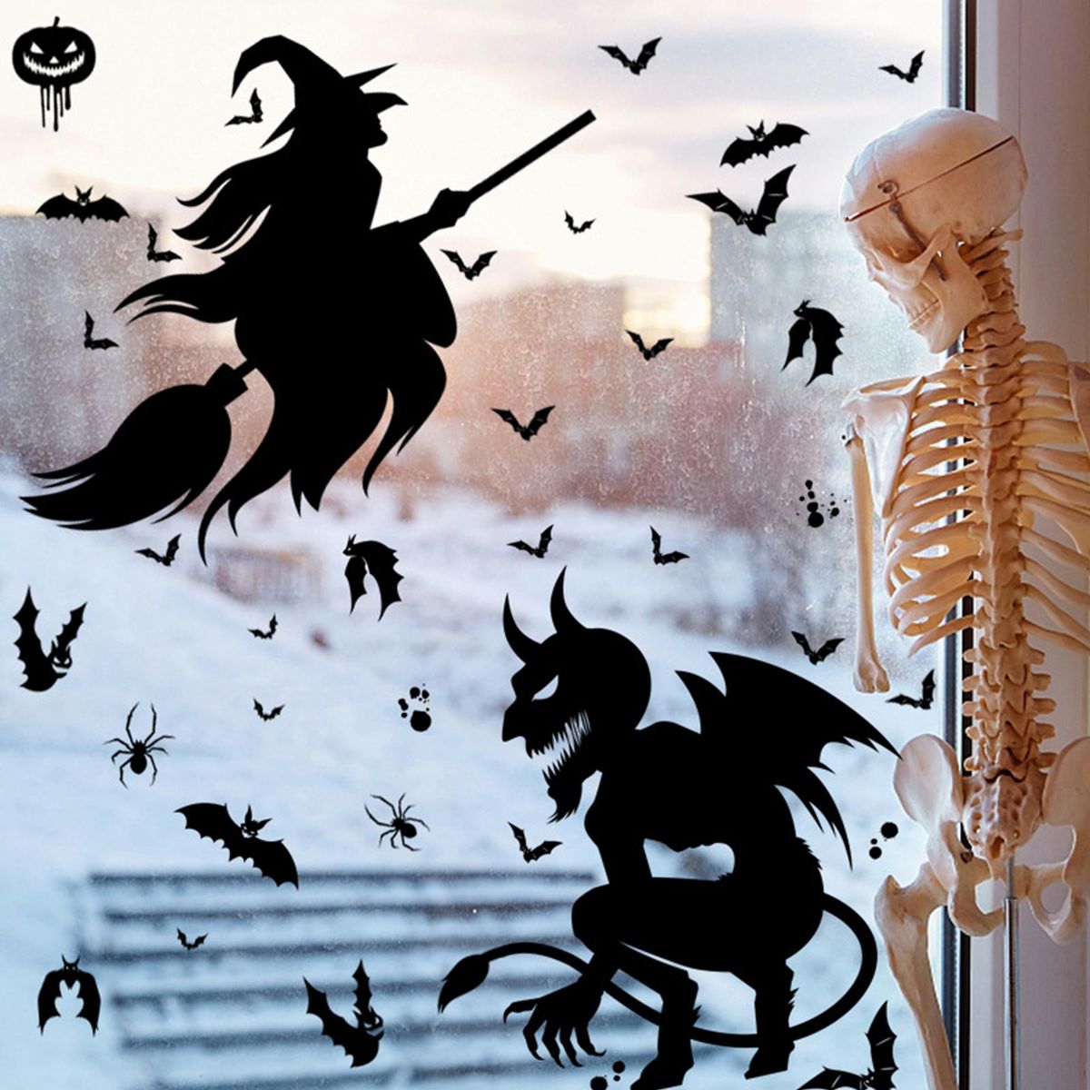 8PCS Window Sticker Scary Creepy Glass Window Decal Double Sided Window Clings for Halloween Dress Up Adhesive Sticker Halloween Gift Decoration