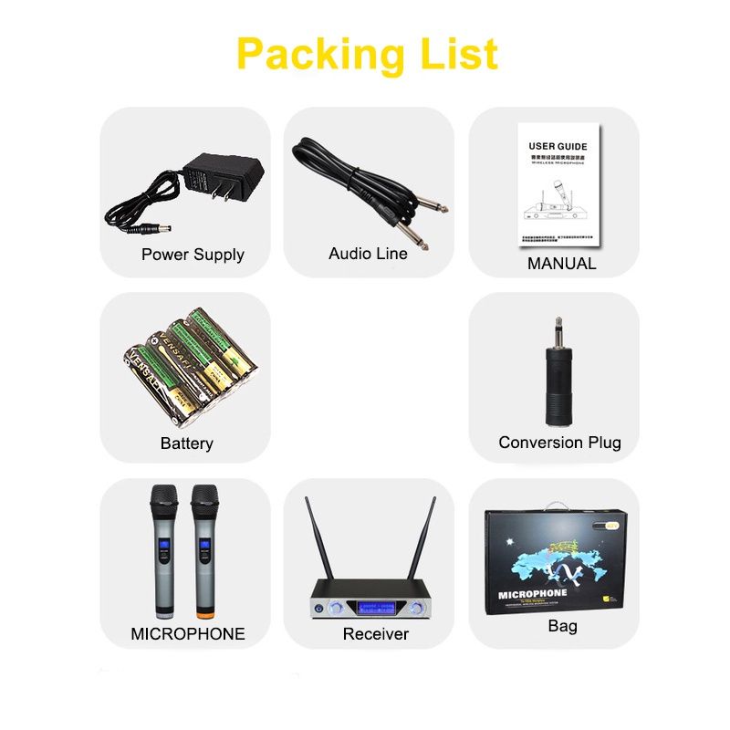 UHF Dual Wireless Microphone Karaoke Dynamic Handheld Party Family Speech Wireless Microphone