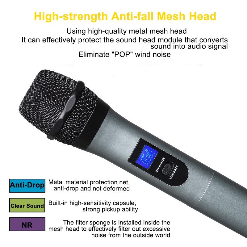 UHF Dual Wireless Microphone Karaoke Dynamic Handheld Party Family Speech Wireless Microphone