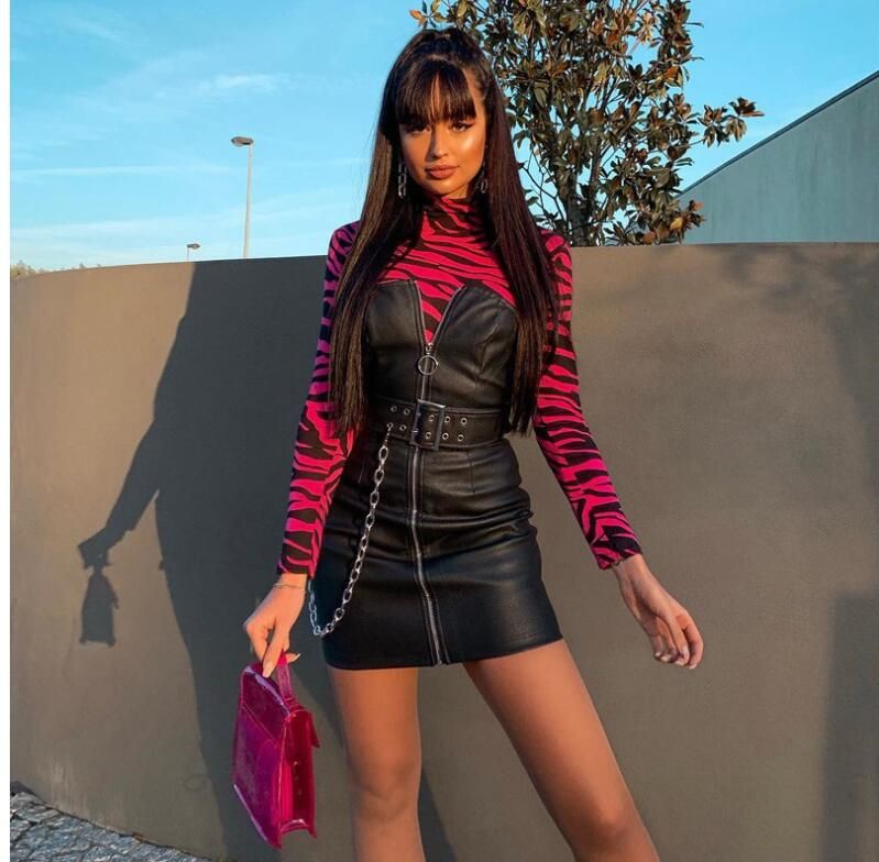 Sexy Zebra Pattern Printed Bodycon Bodysuits Spring Women Long Sleeve High Neck Slim Body Party Casual Tops(#picture Color)
