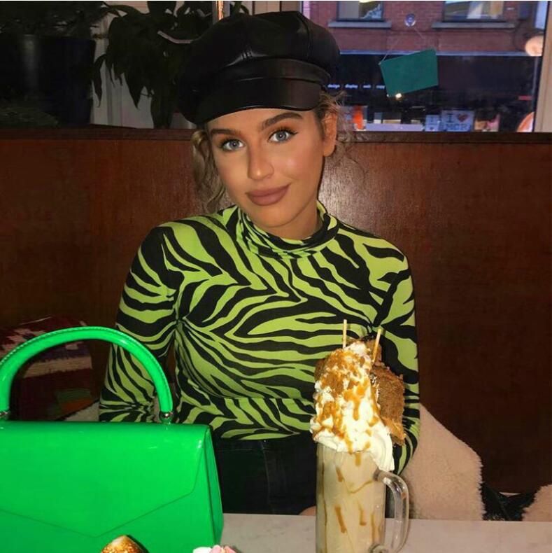 Sexy Zebra Pattern Printed Bodycon Bodysuits Spring Women Long Sleeve High Neck Slim Body Party Casual Tops(#picture Color)