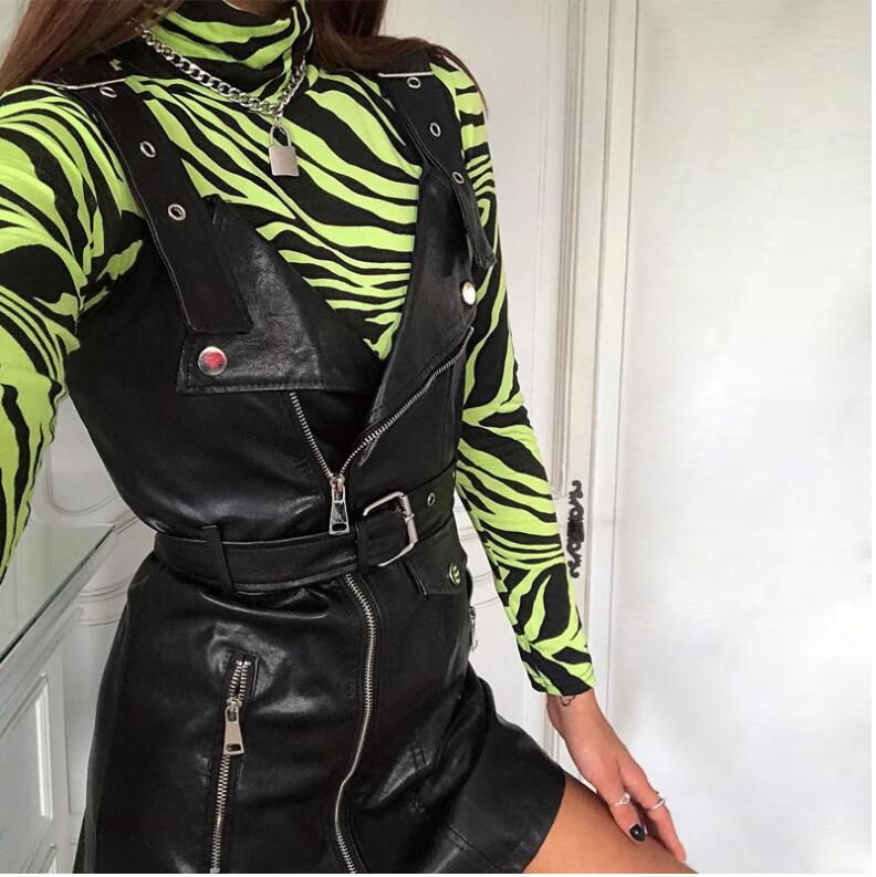 Sexy Zebra Pattern Printed Bodycon Bodysuits Spring Women Long Sleeve High Neck Slim Body Party Casual Tops(#picture Color)
