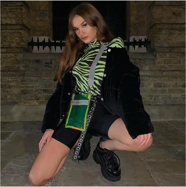 Sexy Zebra Pattern Printed Bodycon Bodysuits Spring Women Long Sleeve High Neck Slim Body Party Casual Tops(#picture Color)