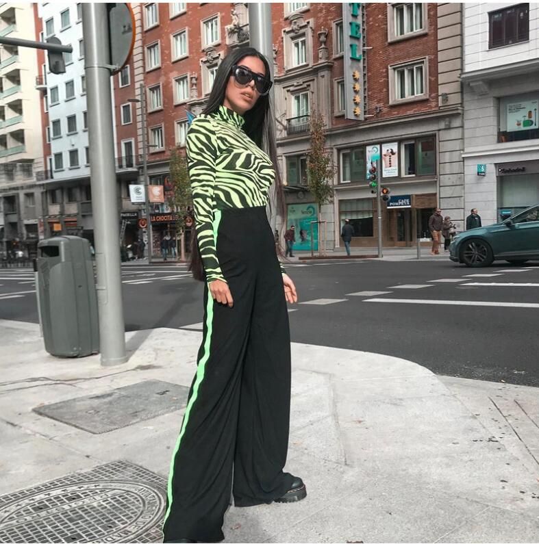 Sexy Zebra Pattern Printed Bodycon Bodysuits Spring Women Long Sleeve High Neck Slim Body Party Casual Tops(#picture Color)