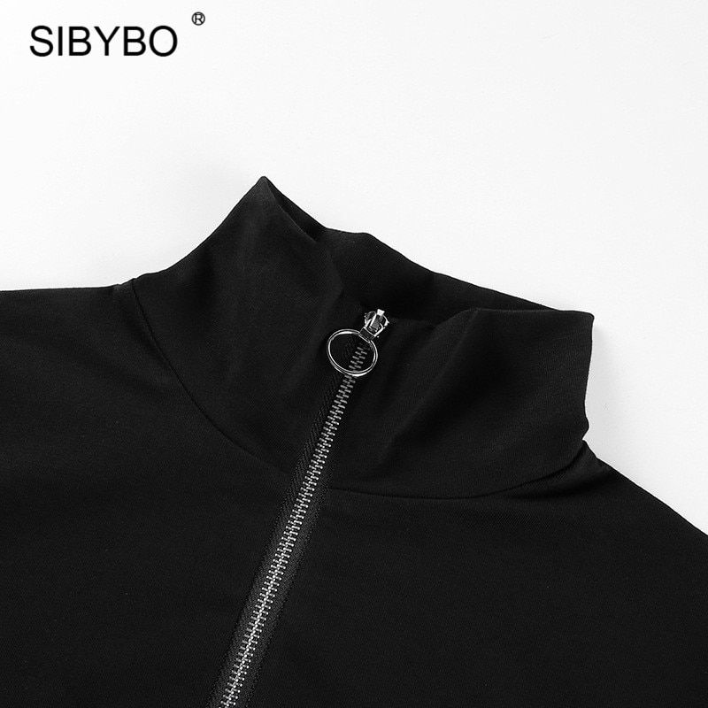 Letter Long Sleeve Sexy Women Bodysuit Autumn Winter Turtleneck Zipper Rompers Womens Jumpsuit Casual Overalls(#Black)