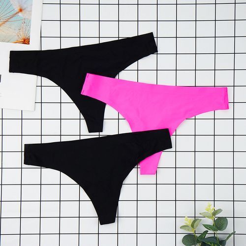 3Pcs/Lots Seamless Thongs Ladies Underwear Woman Panties Stringi Ice Silk Sports Intimate Panty Women Underpants S_4XL Six Color(#1341-14)