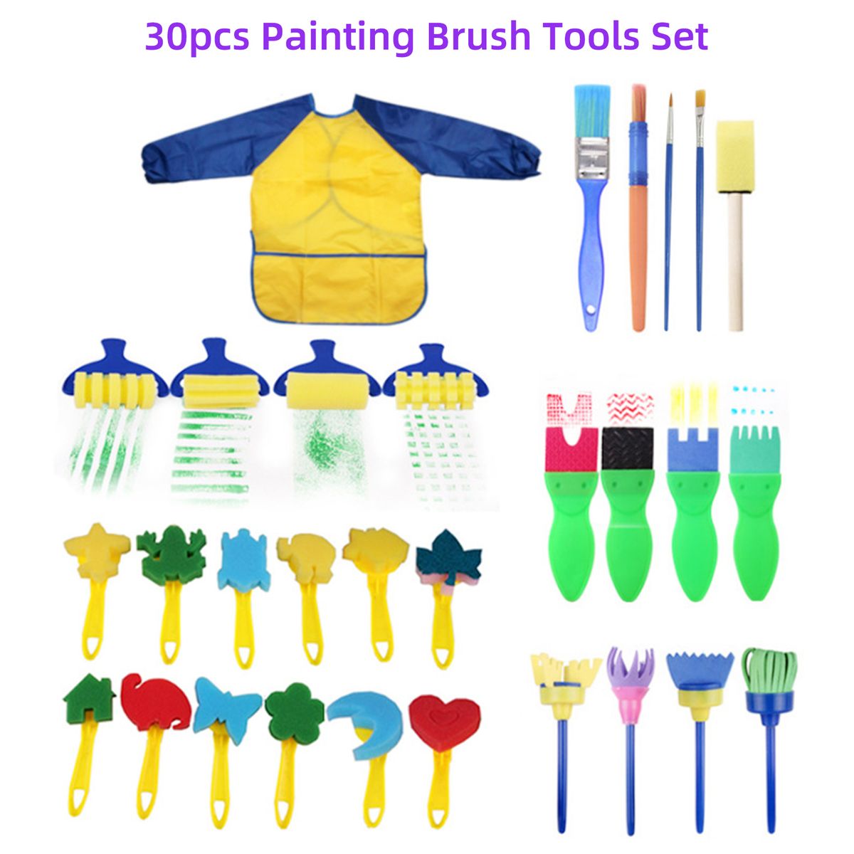 30PCS Children Paintbrushes Washable Paint Brushes Sponge