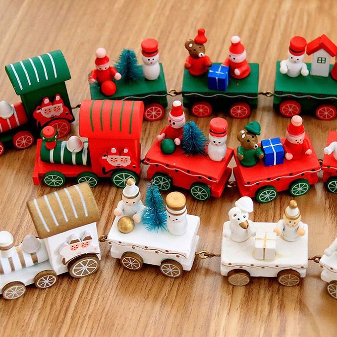 Hristmas De Orations Wooden Train Toys Multi- Olor Optional  Hildren's Toys Exquisite Holiday Gifts-white