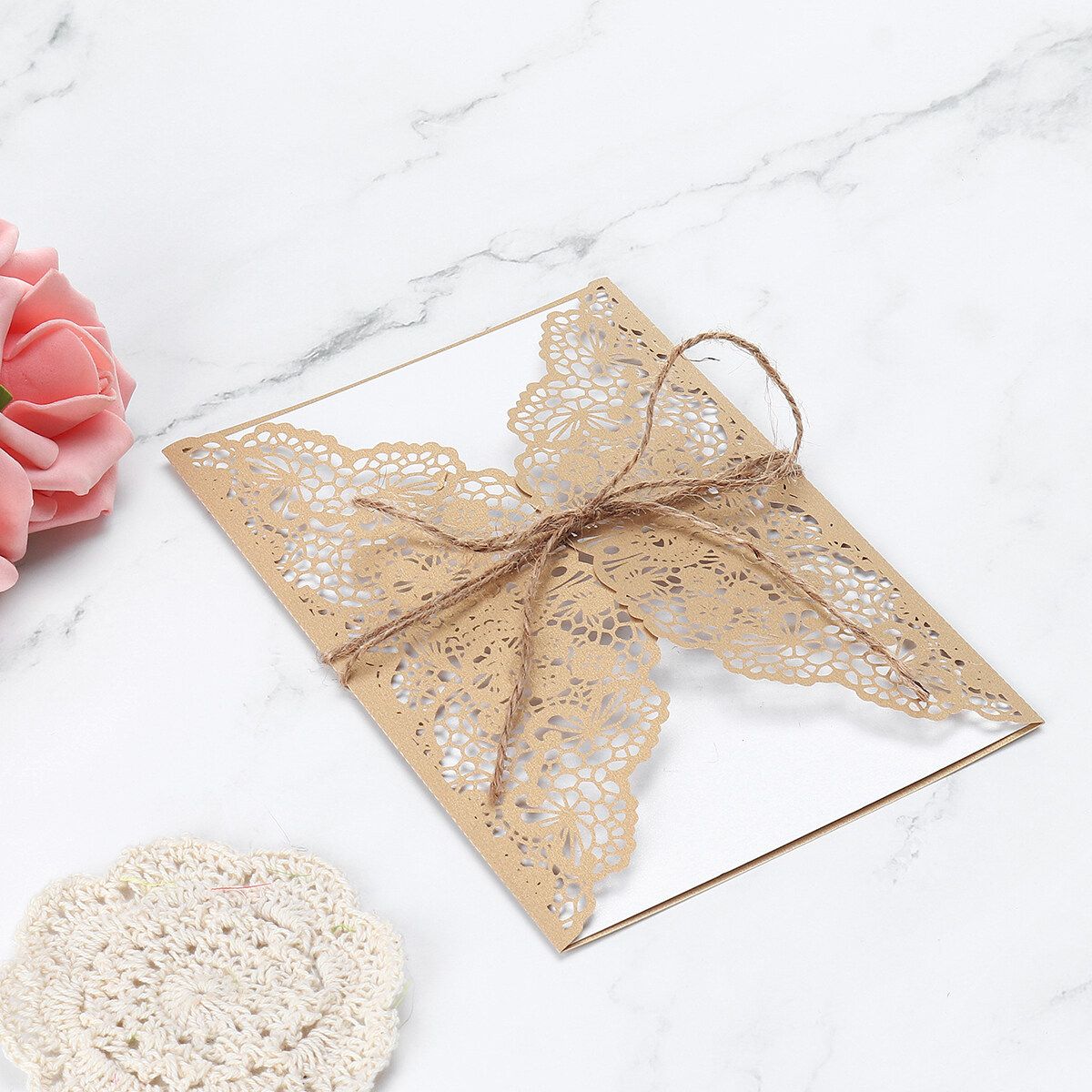 30/50× Invitation Envelopes + Paper + Hemp Rope For Baby Shower Wedding Cards Brown A-30pcs
