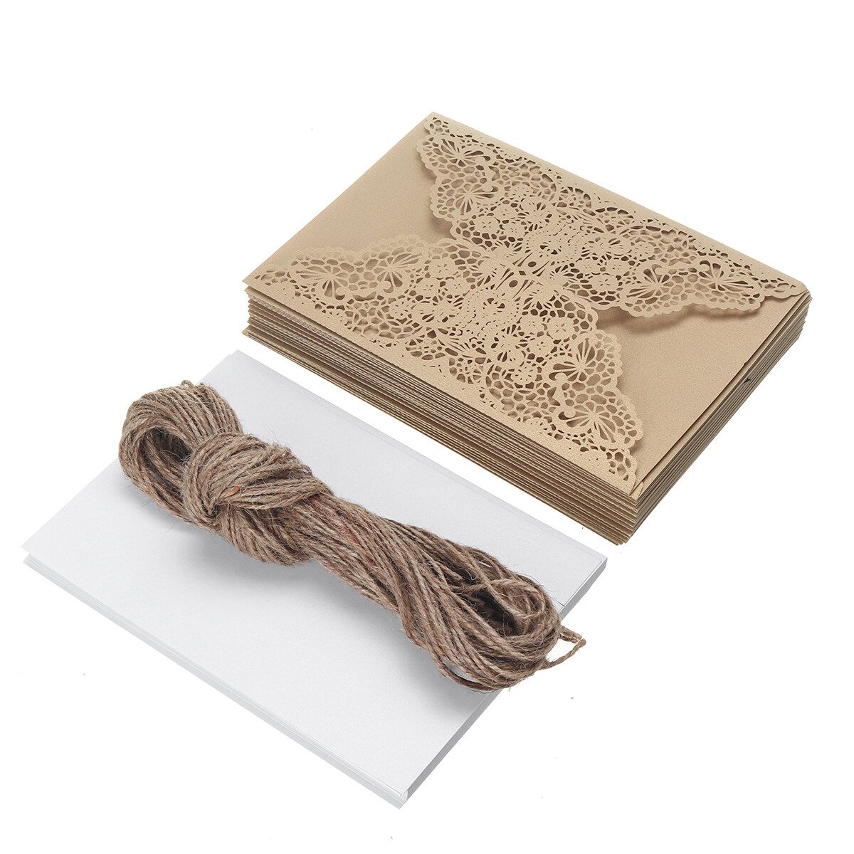 30/50× Invitation Envelopes + Paper + Hemp Rope For Baby Shower Wedding Cards Brown A-30pcs