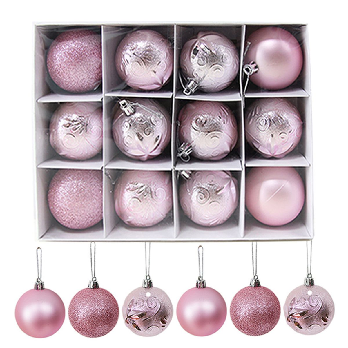 12Pcs Christmas Ball Ornament Christmas Tree Decoration Pink
