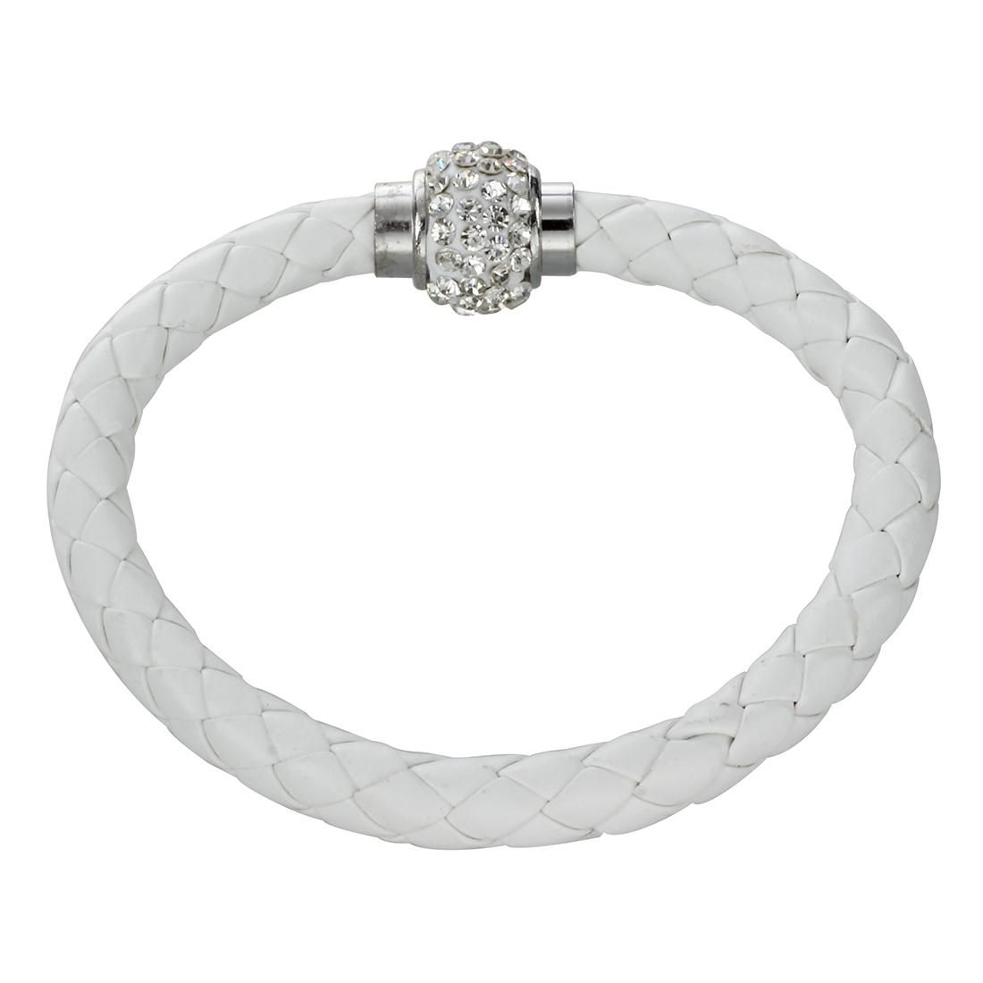 White Braided Bracelet Wristband Bangle Magnetic Clasp PU Rh