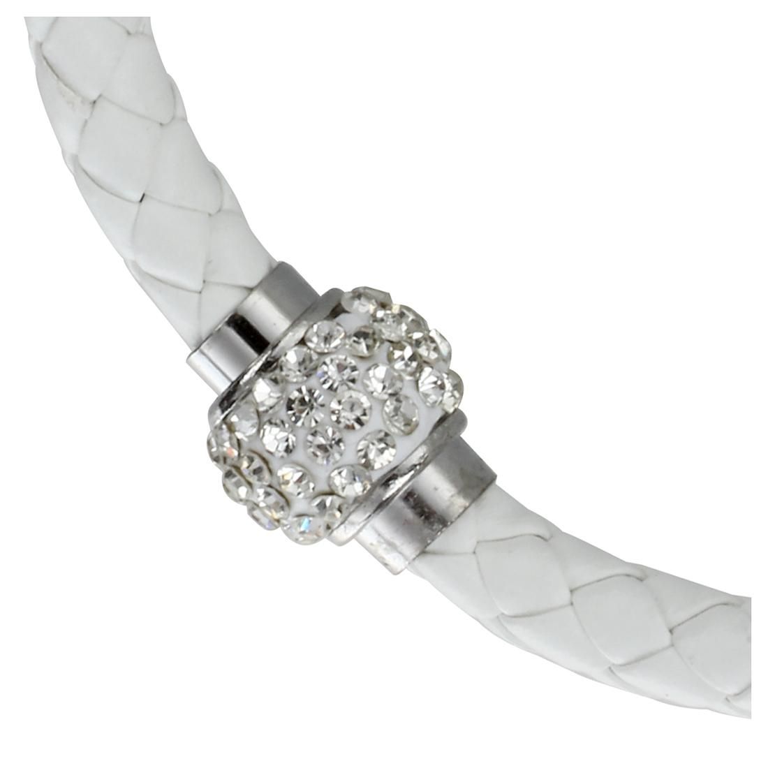 White Braided Bracelet Wristband Bangle Magnetic Clasp PU Rh