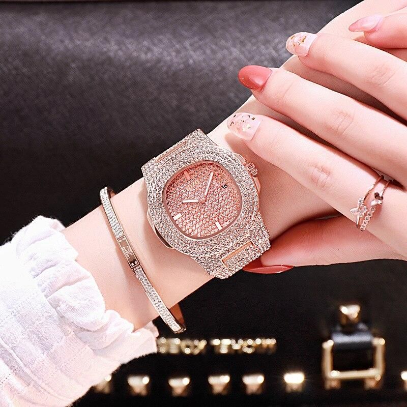 Top Brand Luxury Women Steel Watches Fashion Diamond Ladies Wristwatches Stainless Steel Gold Mesh Strap Female Quartz Watch