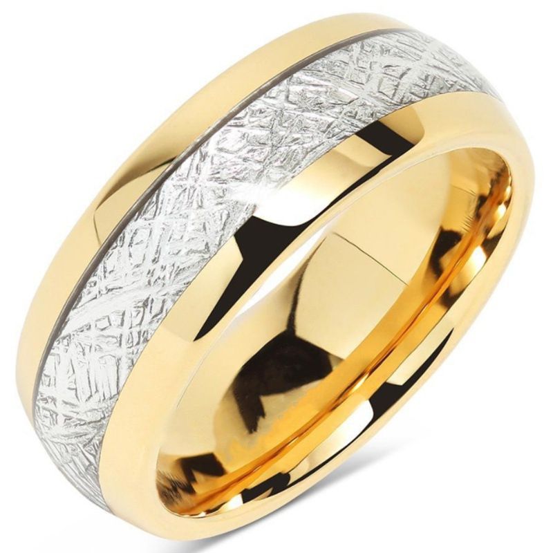 New Stylish Men's Fashion Silver And Gold Wedding Ring