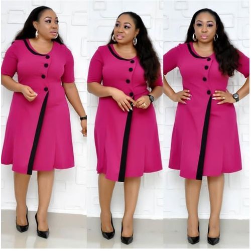 Detail Button Flare Dress -Pink And Black.