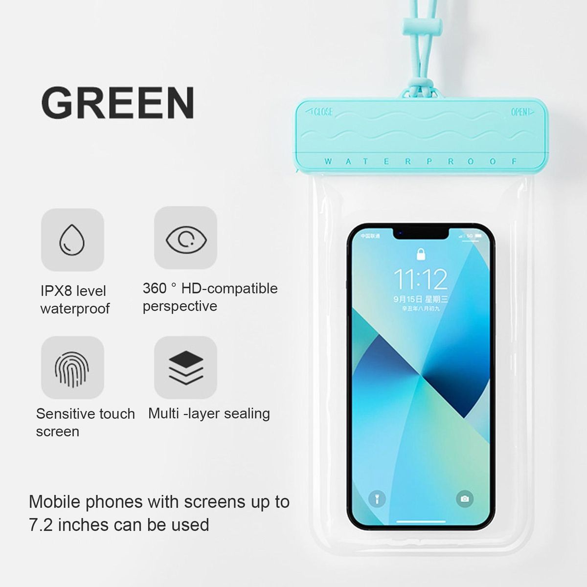Waterproof Phone Pouch IPX8 Waterproof Clear Phone Dry Bag Protector Sky Blue