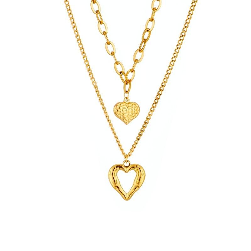 DIEYURO 316L Stainless Steel Small Uneven Folds 2 Love Necklace High-end Sense Party Accessories Non-fading High-quality Gifts