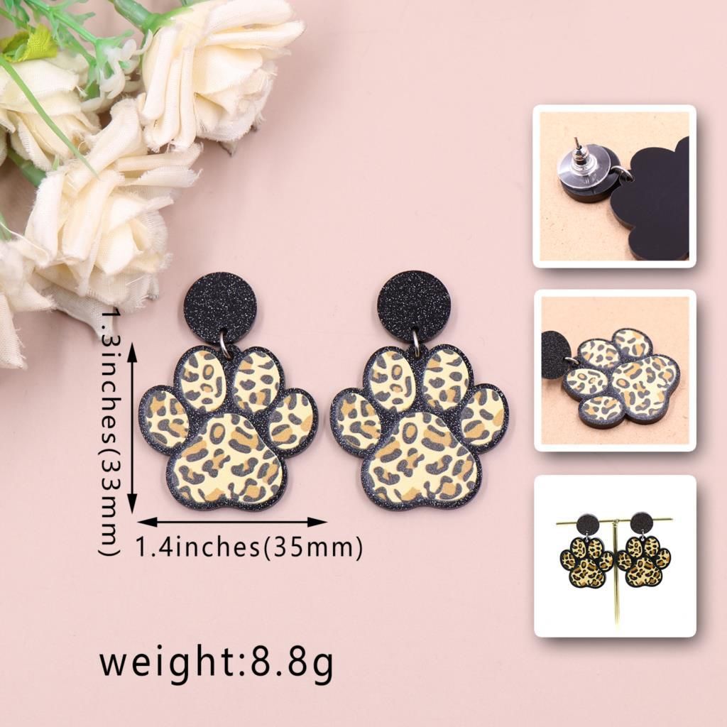 1pair New product CN Drop Leopard print dog paw TRENDY Acrylic stainless steel earrings Jewelry for women