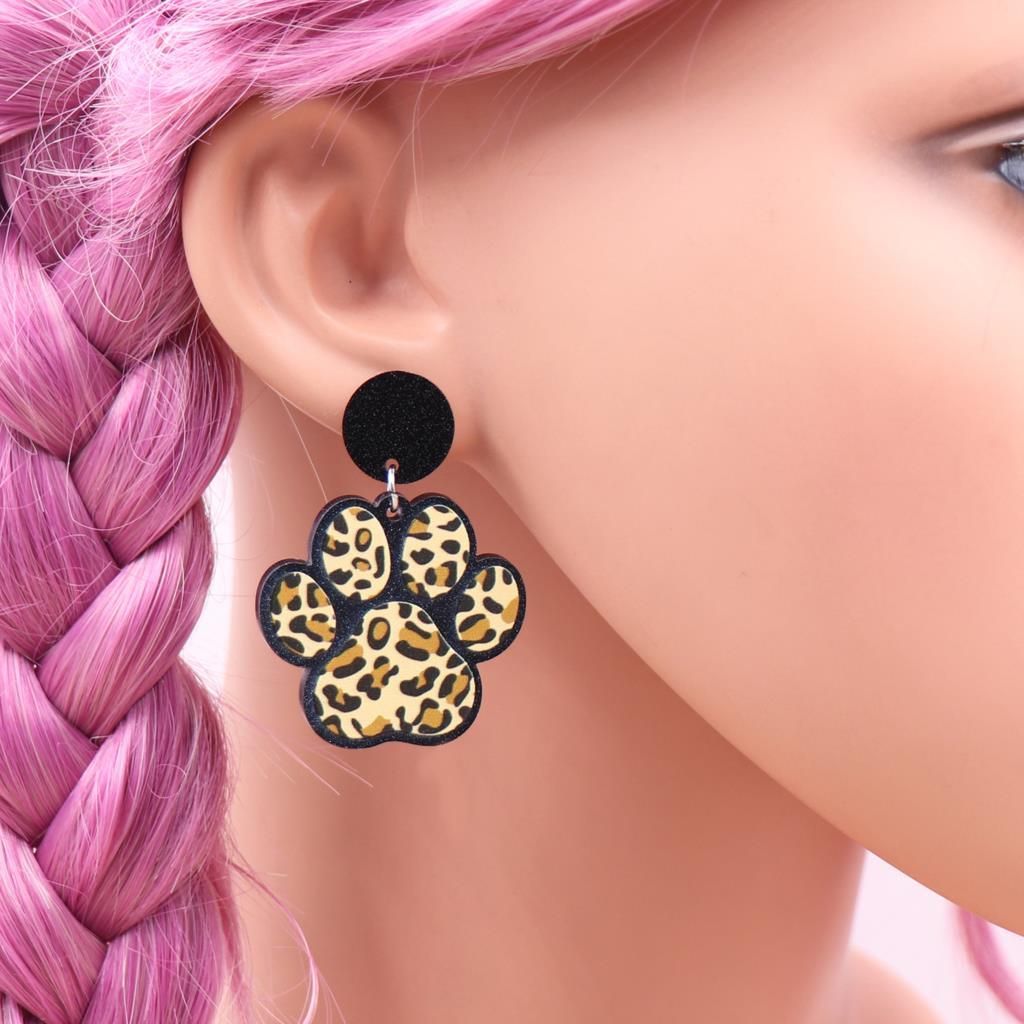 1pair New product CN Drop Leopard print dog paw TRENDY Acrylic stainless steel earrings Jewelry for women