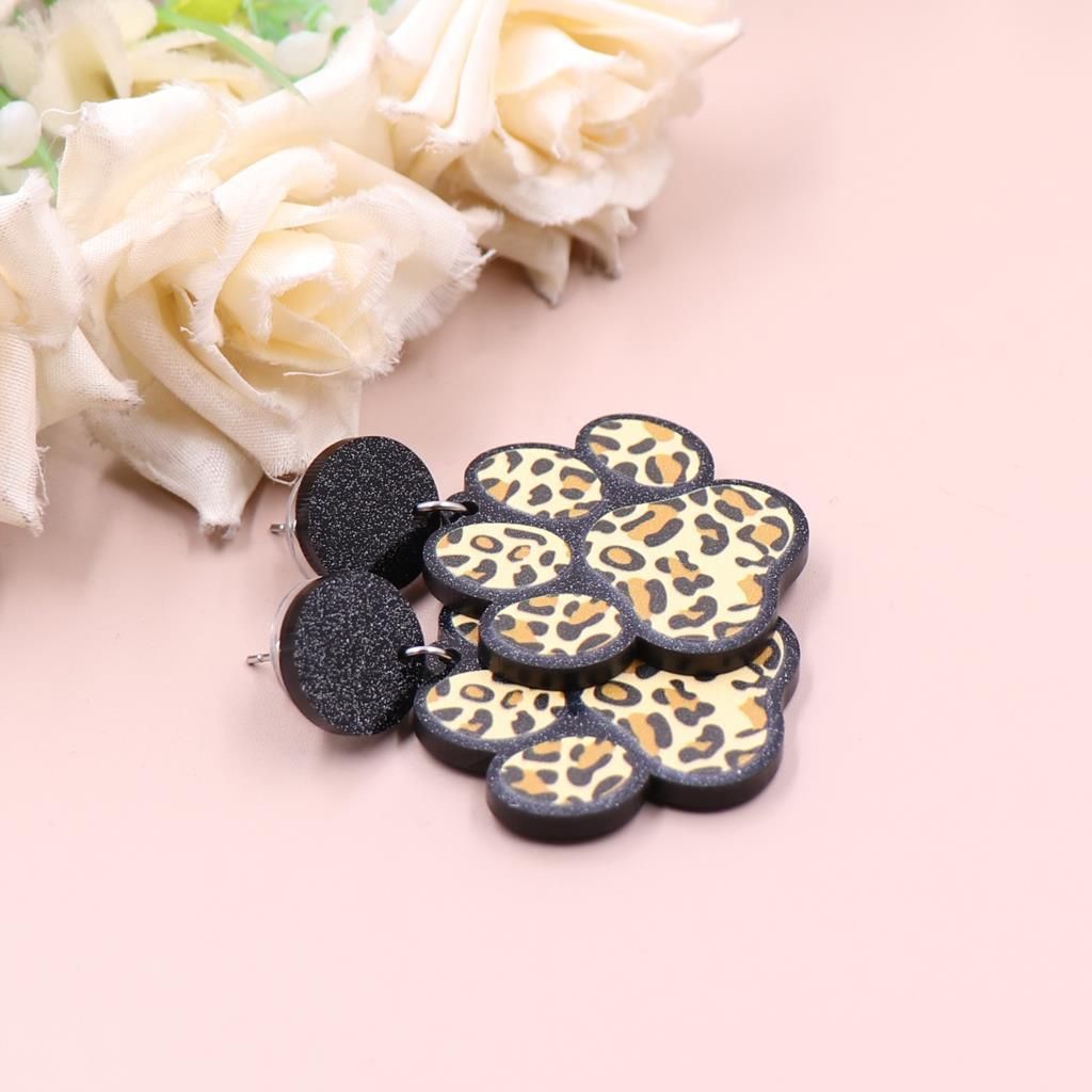1pair New product CN Drop Leopard print dog paw TRENDY Acrylic stainless steel earrings Jewelry for women