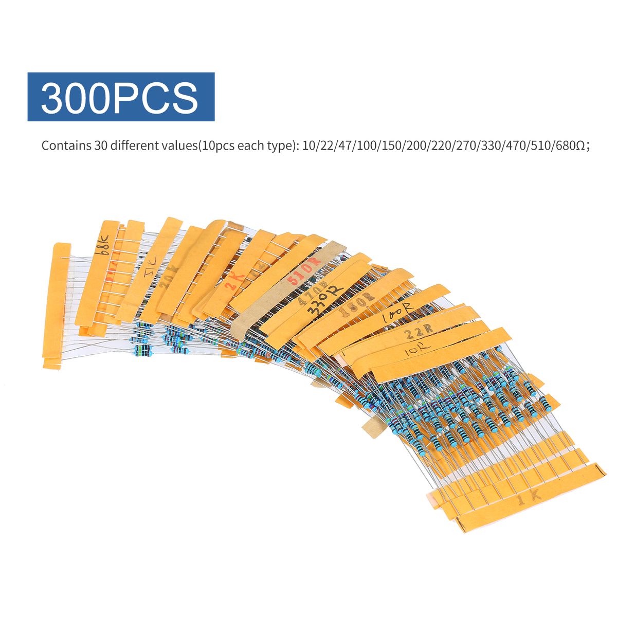 300PCS 1/4W Chromatic Ring Resistor Metal Film Resistor
