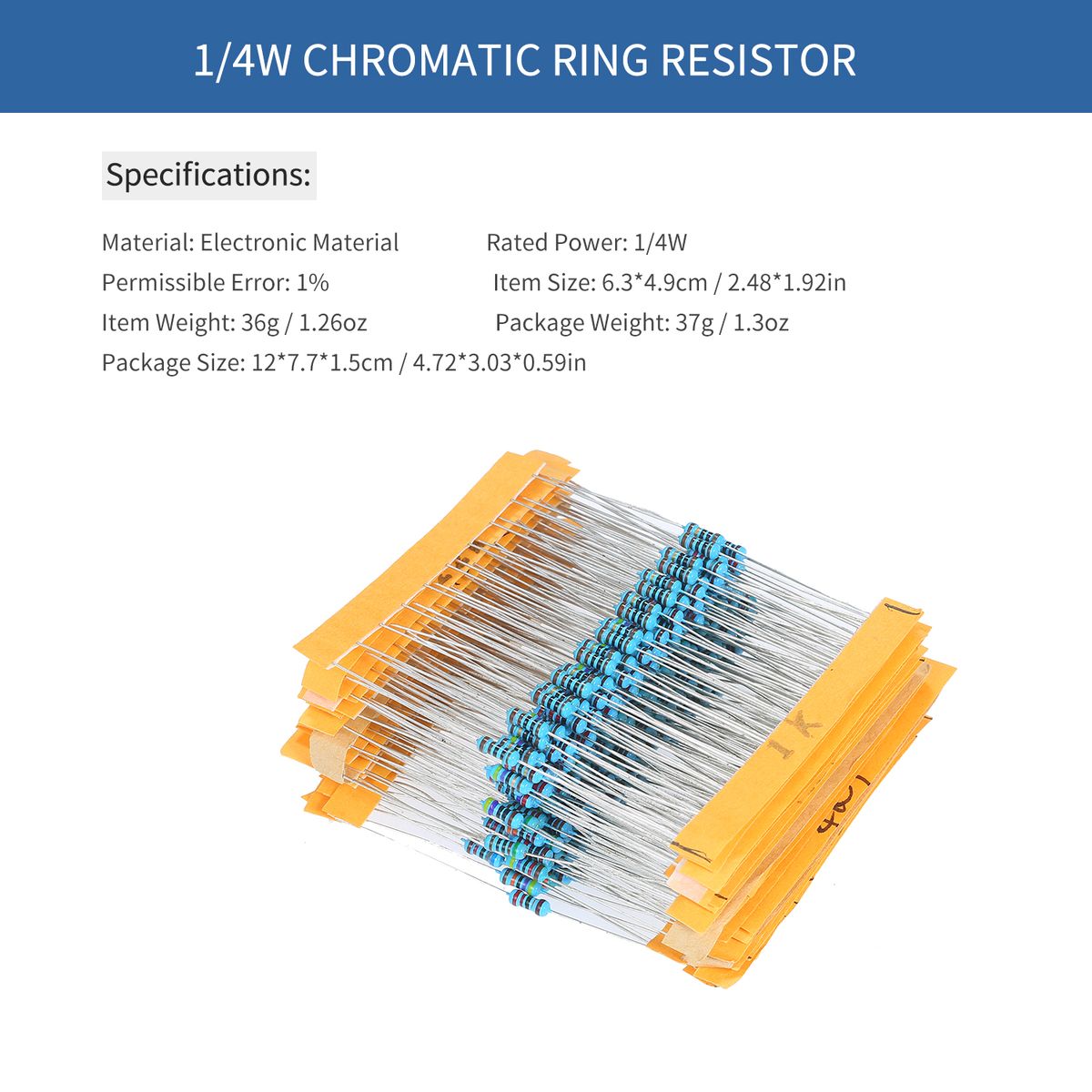300PCS 1/4W Chromatic Ring Resistor Metal Film Resistor