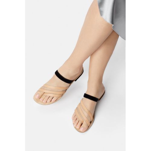 The Capriana Ladies Flat Slippers - Black/Beige