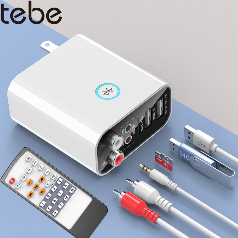 Tebe 2 In 1 Receiver Transmitter 3.5mmA Wireless Audio Adapter U Disk/TF Play Support APP Control USB Charger Black EU