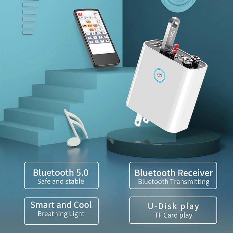 Tebe 2 In 1 Receiver Transmitter 3.5mmA Wireless Audio Adapter U Disk/TF Play Support APP Control USB Charger Black EU