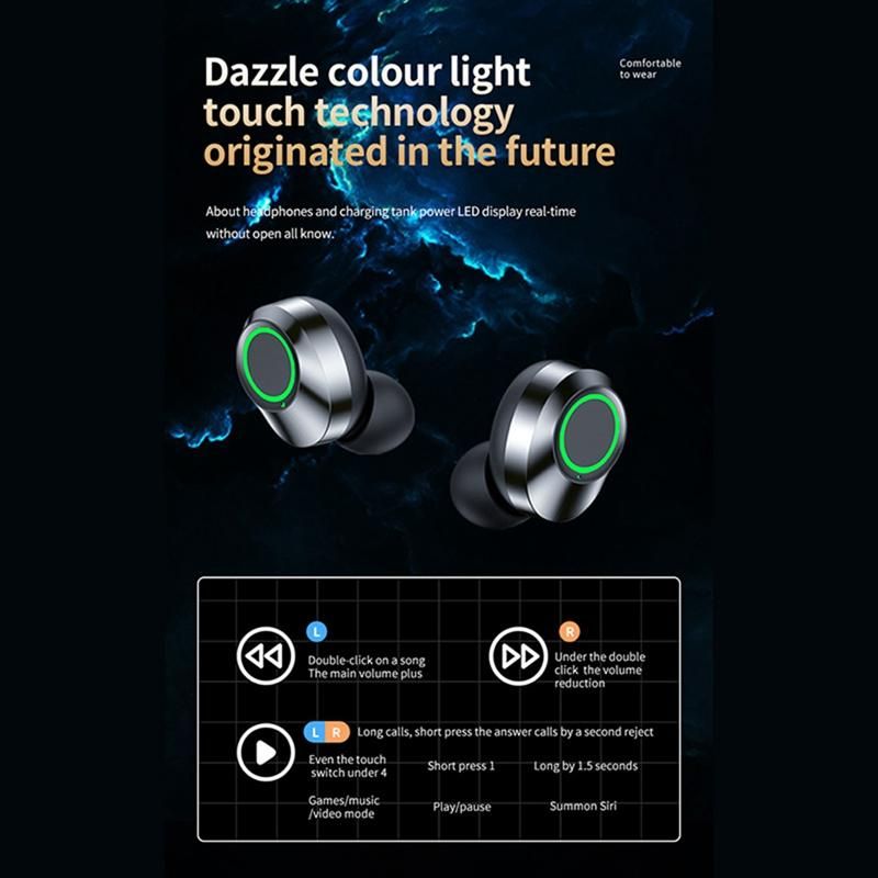 YD03 TWS Wireless Bluetooth Headphones LED Smart Digital Dis