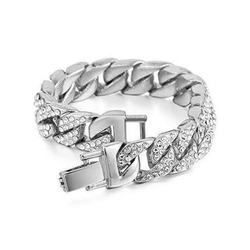 Cuban Iced-out Chain Bracelet-SILVER