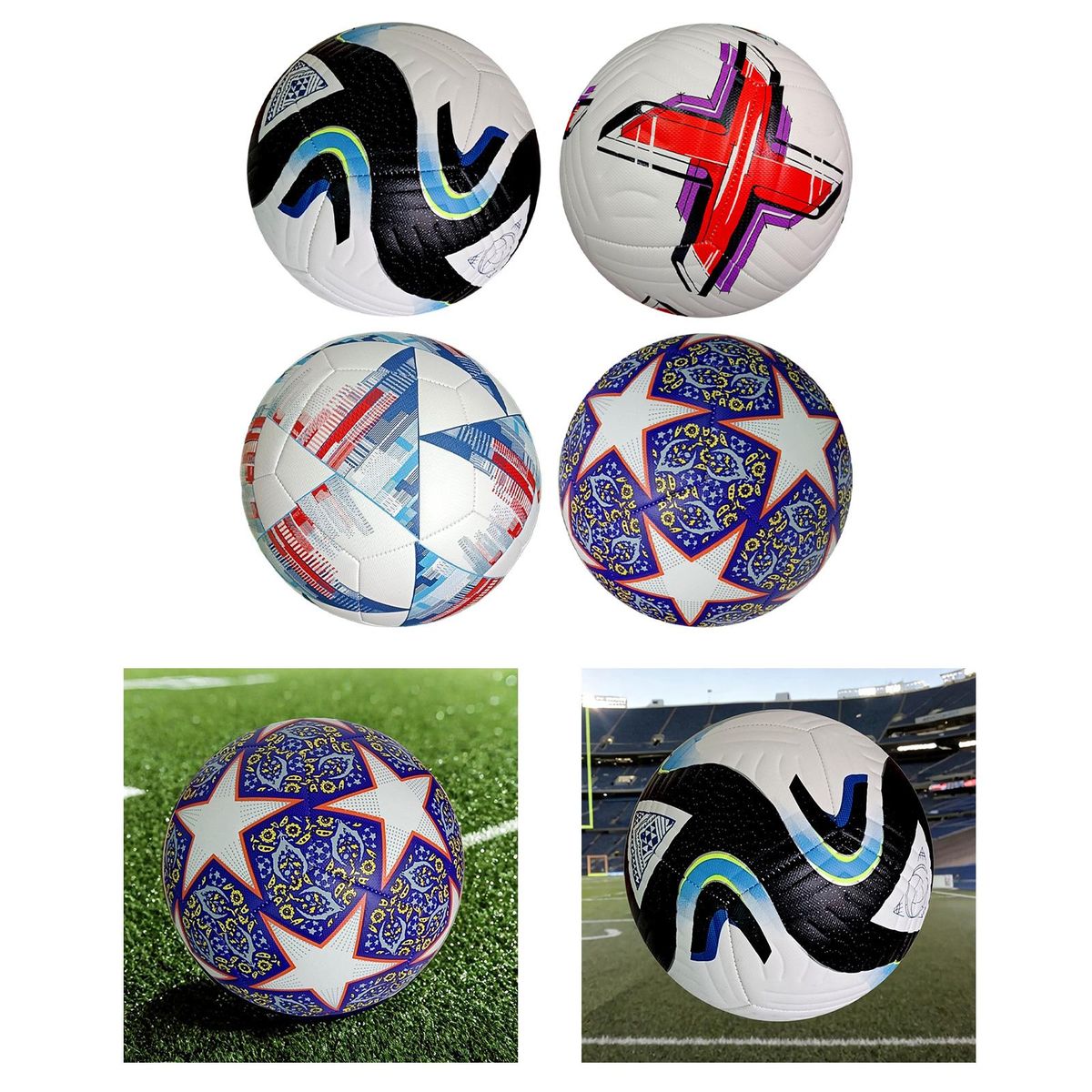 Soccer Ball Size 5 Durable PU Leather Sports Ball Black