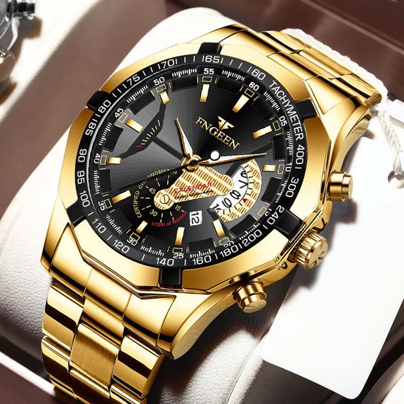 Men's Calendar Leisure Waterproof Quartz Watch - Gold Watch