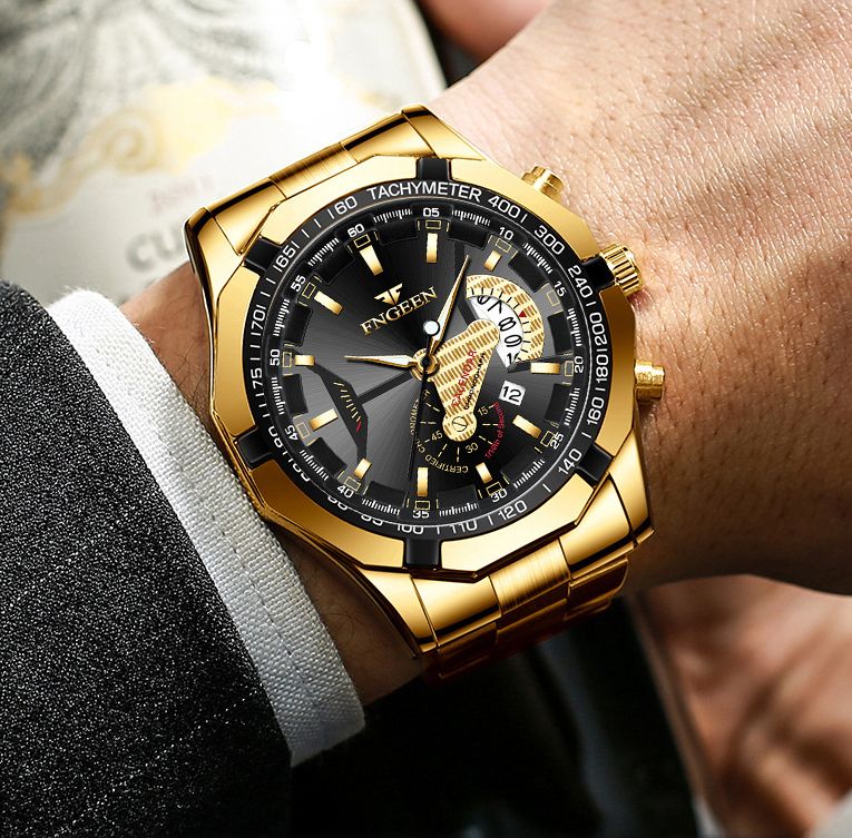 Men's Calendar Leisure Waterproof Quartz Watch - Gold Watch