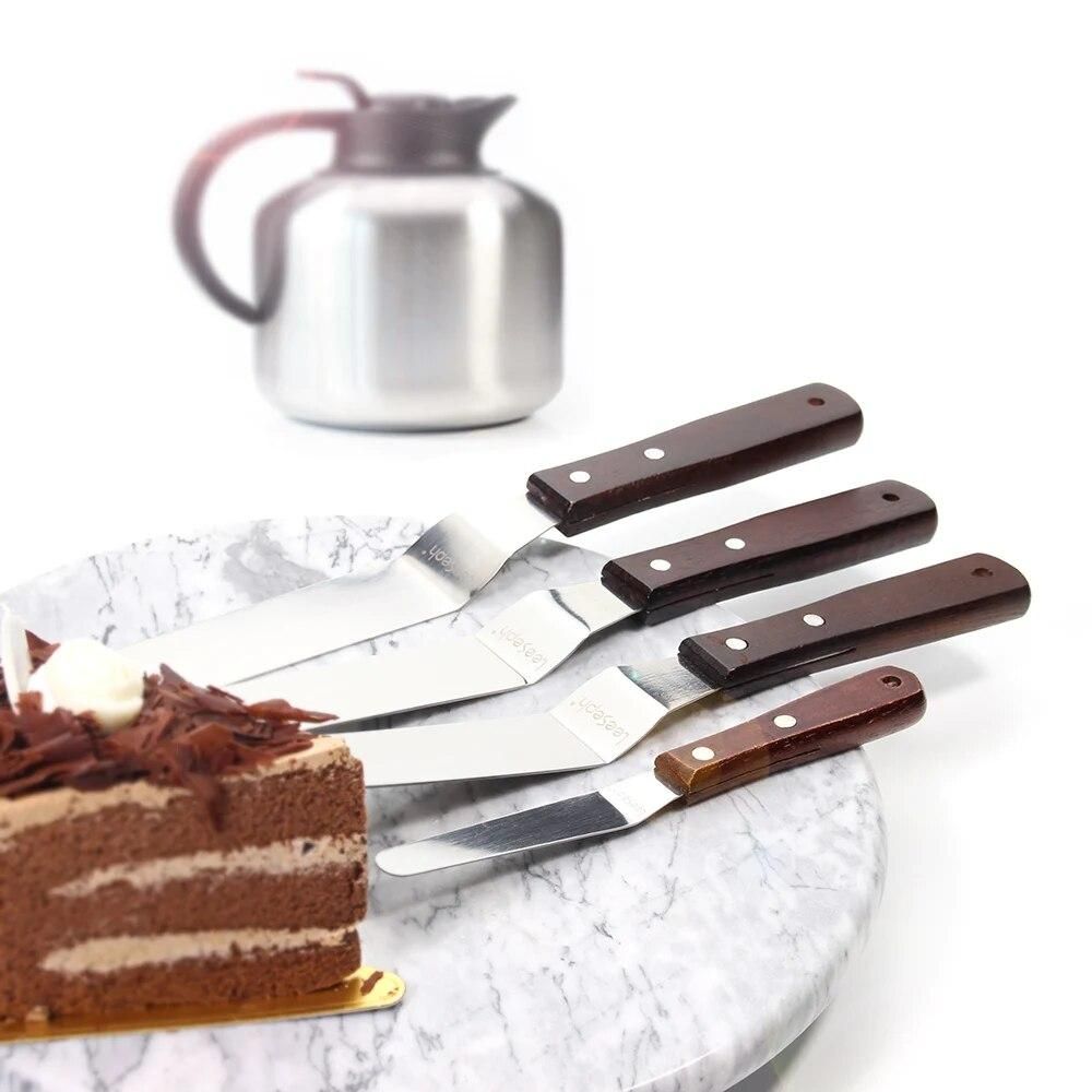 4-Pcs Stainless Steel Cake Spatula with Wooden Handle - Multipurpose Use for Home, Kitchen, Bakery, cooking