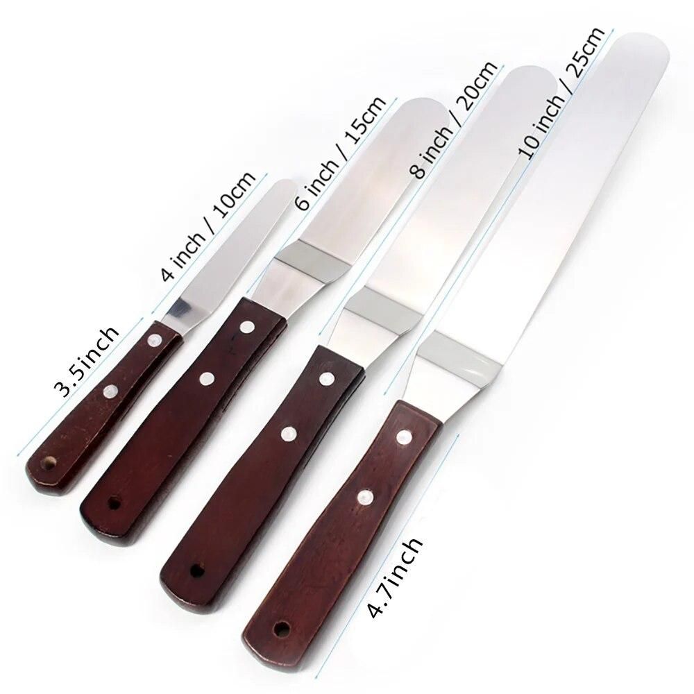 4-Pcs Stainless Steel Cake Spatula with Wooden Handle - Multipurpose Use for Home, Kitchen, Bakery, cooking