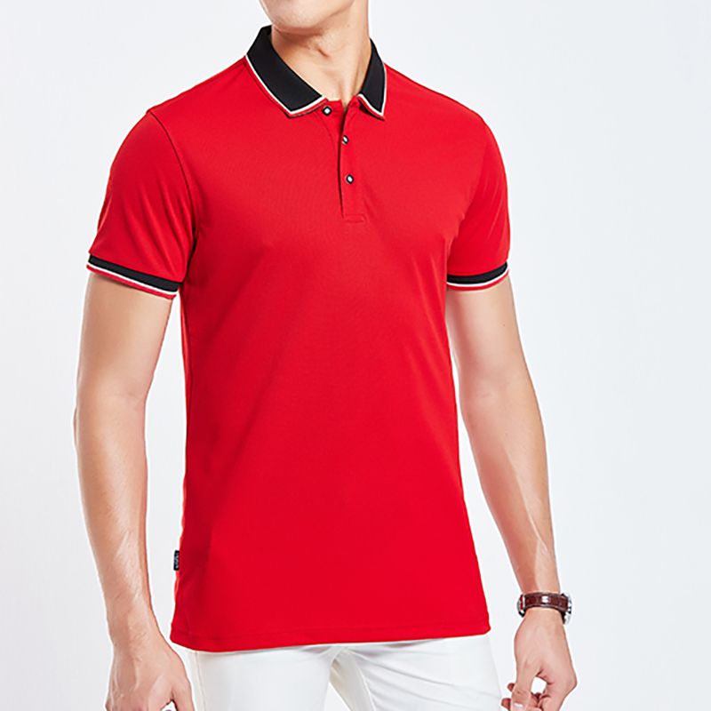 Mens T-Shirt  Polo Breathable Business Short Sleeve  - Red