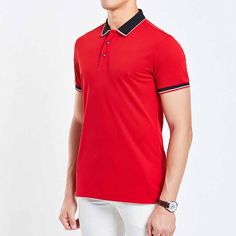 Mens T-Shirt  Polo Breathable Business Short Sleeve  - Red