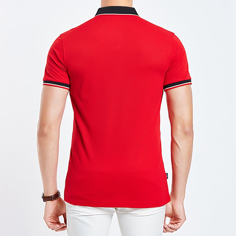 Mens T-Shirt  Polo Breathable Business Short Sleeve  - Red